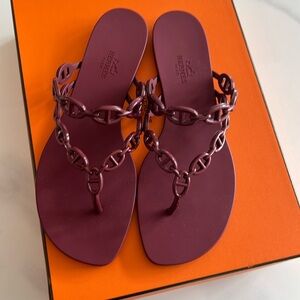 Brand new hermes island rubber sandal rouge H burgundy waterproof